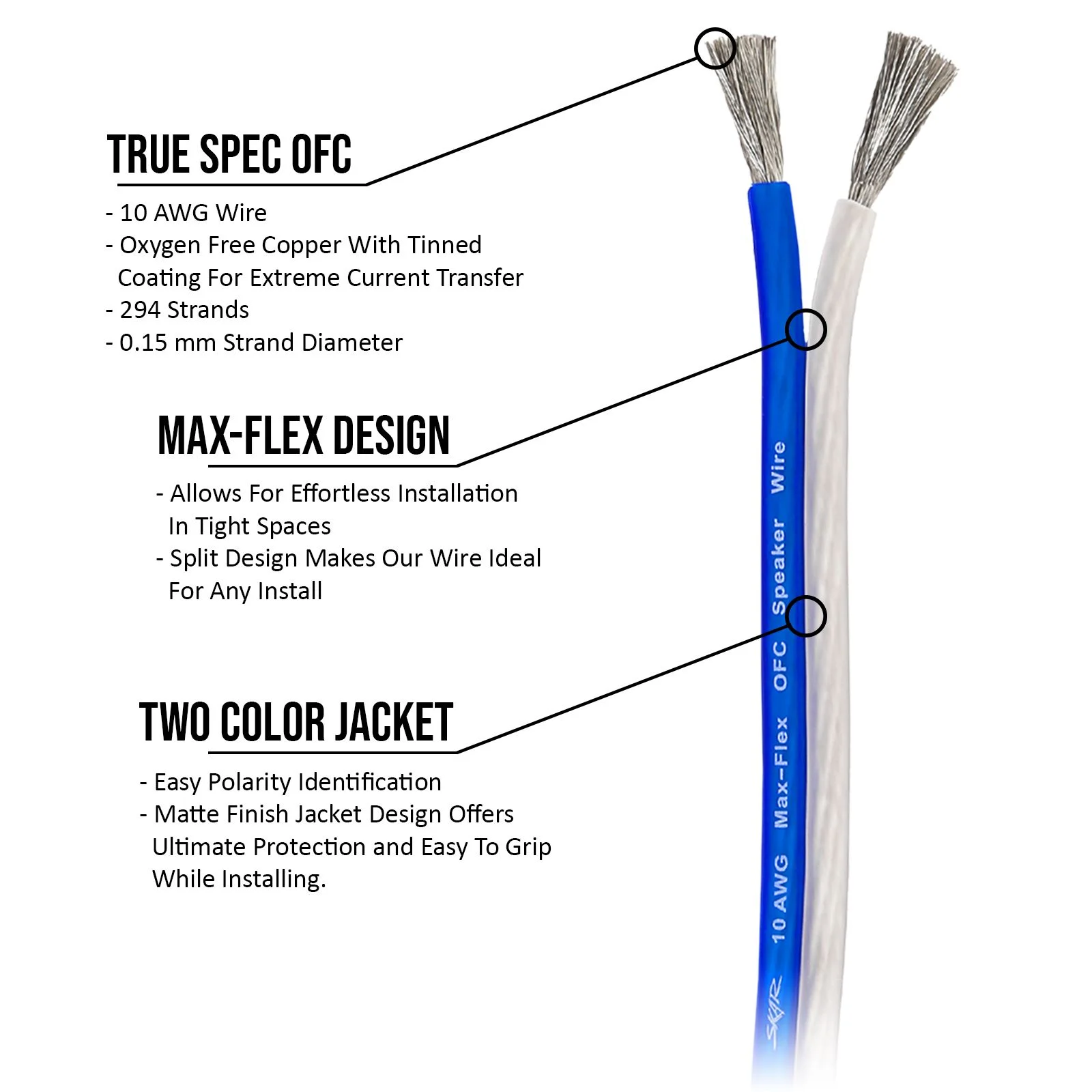 10-Gauge Elite Series Max-Flex (OFC) Speaker Wire - Blue/White - Image 3