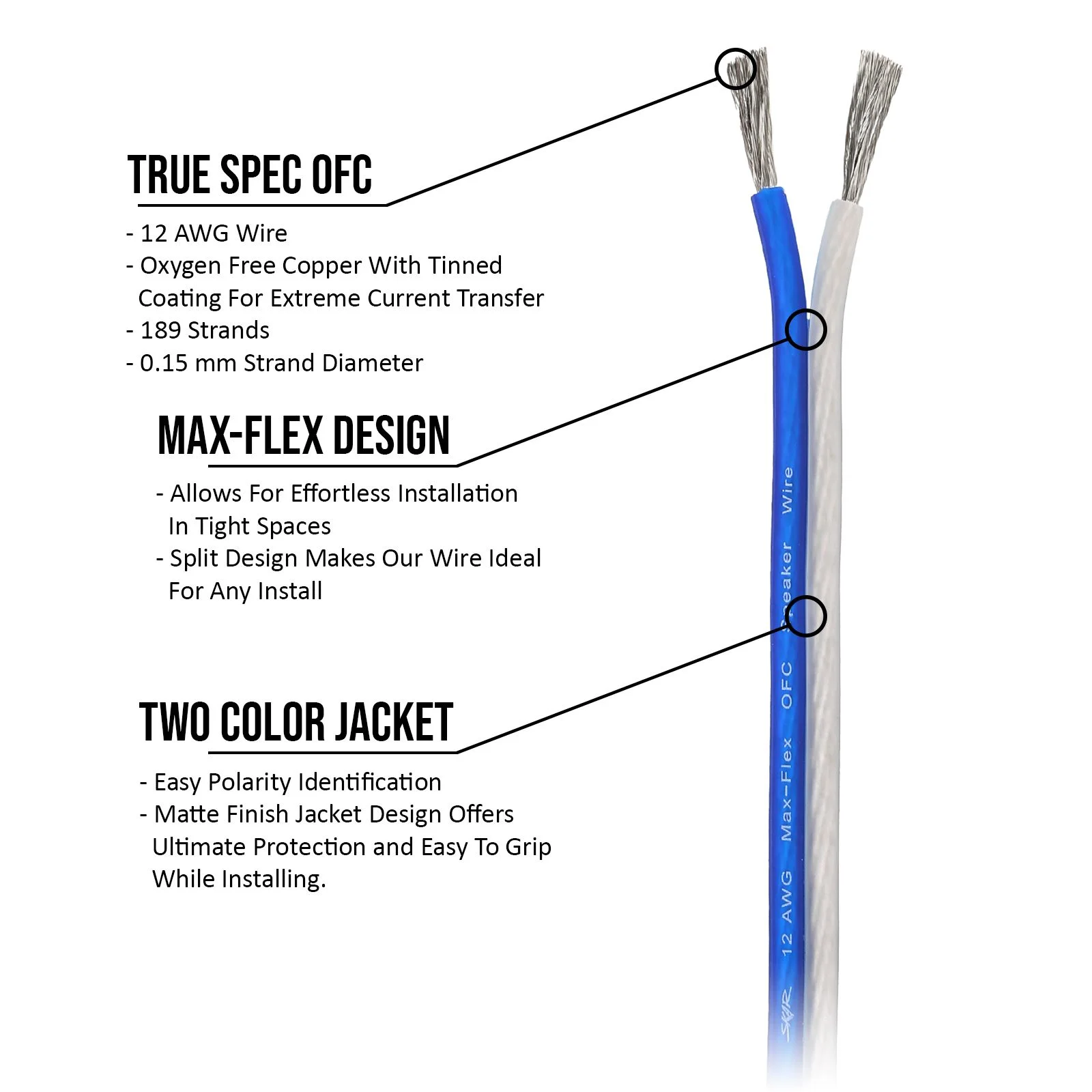 12-Gauge Elite Series Max-Flex (OFC) Speaker Wire - Blue/White - Image 3