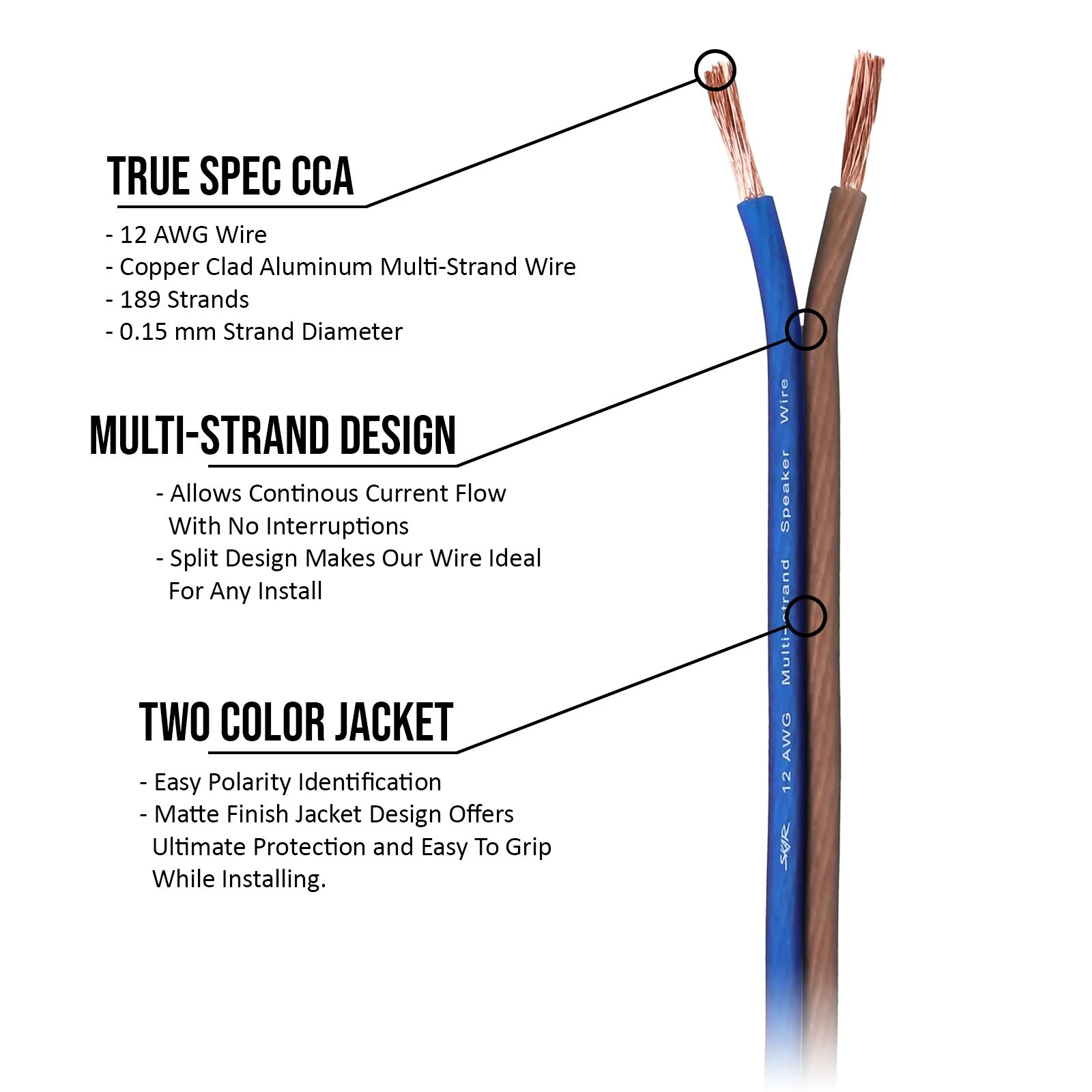 12-Gauge Performance Series (CCA) Speaker Wire - Blue/Brown - Image 3