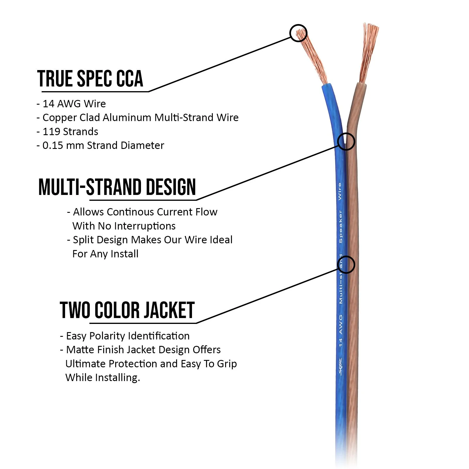 14-Gauge Performance Series (CCA) Speaker Wire - Blue/Brown - Image 3